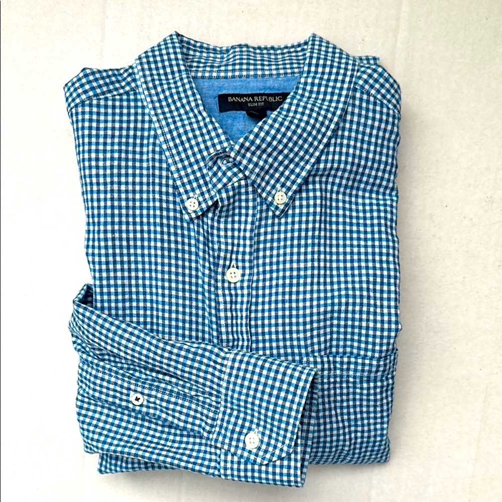 Banana Republic Casual Slim Fit Linen Blend Button Down Shirt